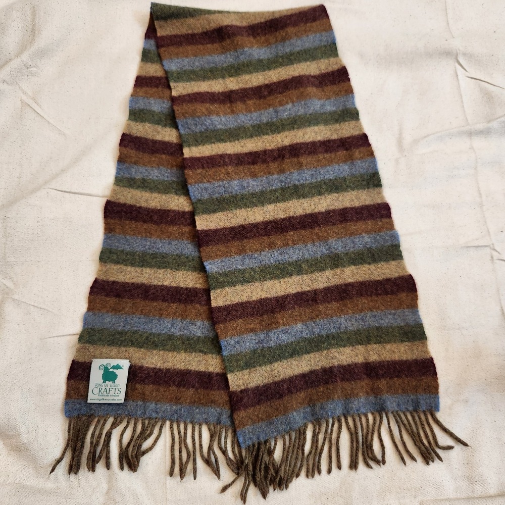 Ring of Kerry Crafts Irish Scarf 100% Pure New Wool Striped Fringe Unisex